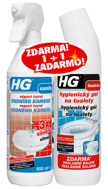 HG Pěnový čistič vodního kamene 3x silnější 500 ml + HG gel na toalety 500 ml