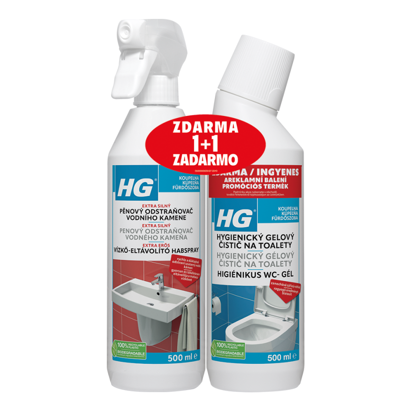 HG Pěnový čistič vodního kamene 3x silnější 500 ml + HG gel na toalety 500 ml